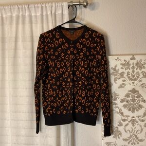 Ann Taylor Factory Black and Orange Leopard Cardigan